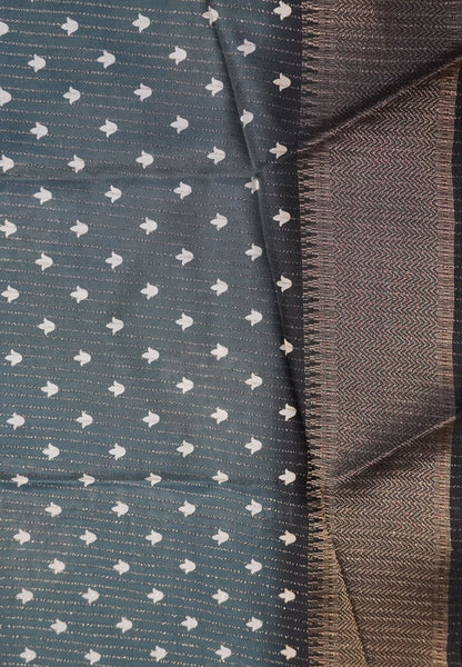Semi Dola silk saree-Grey with zari lines