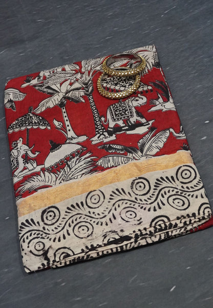 Kalamkari Silk Saree - Elephant Zari Maroon