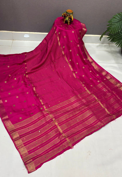 Viscose Saree-Rani Pink In Fine Stripe Zari Border
