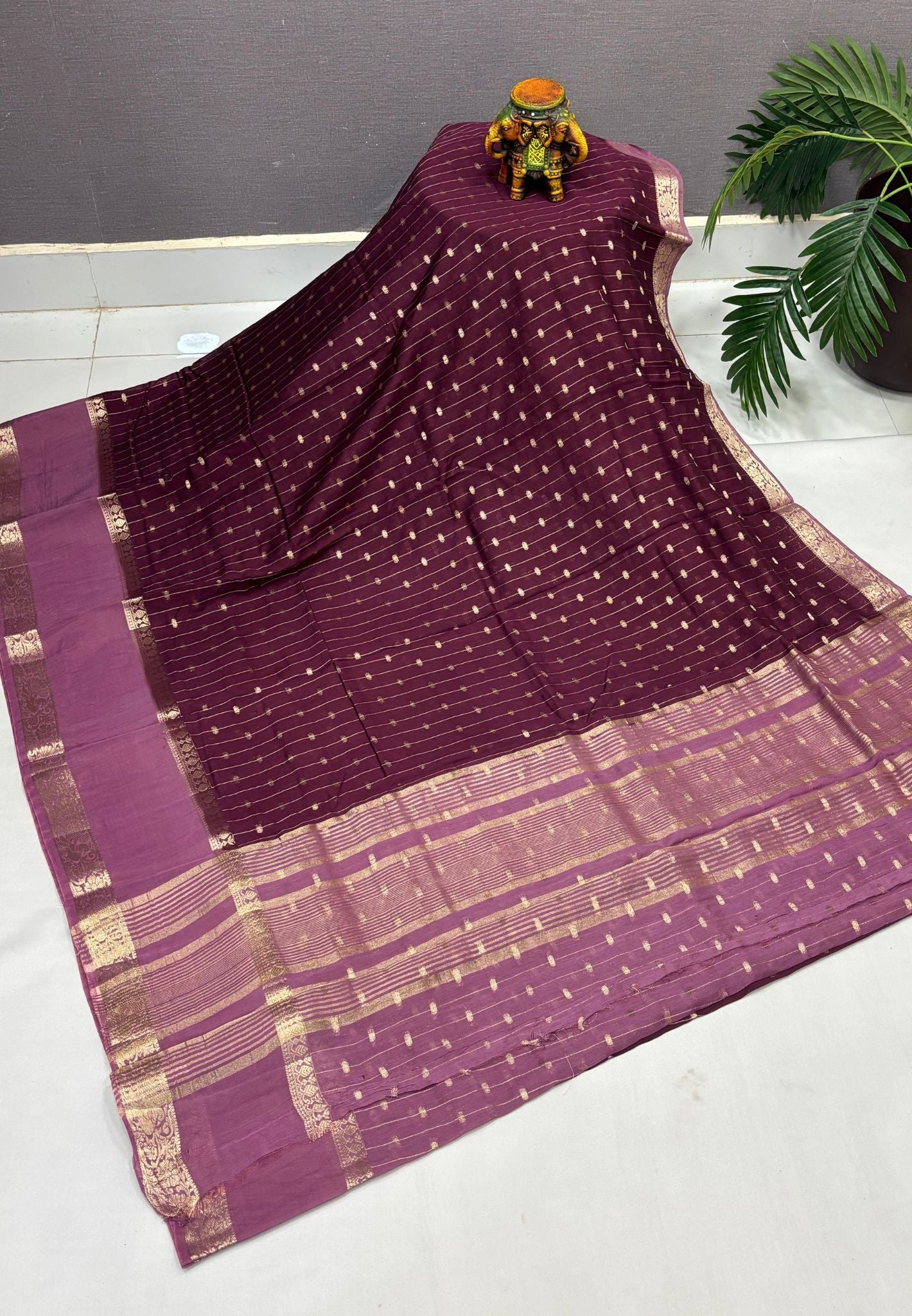 Banarasi Tussar Saree-Wine in Retpet Zari Border