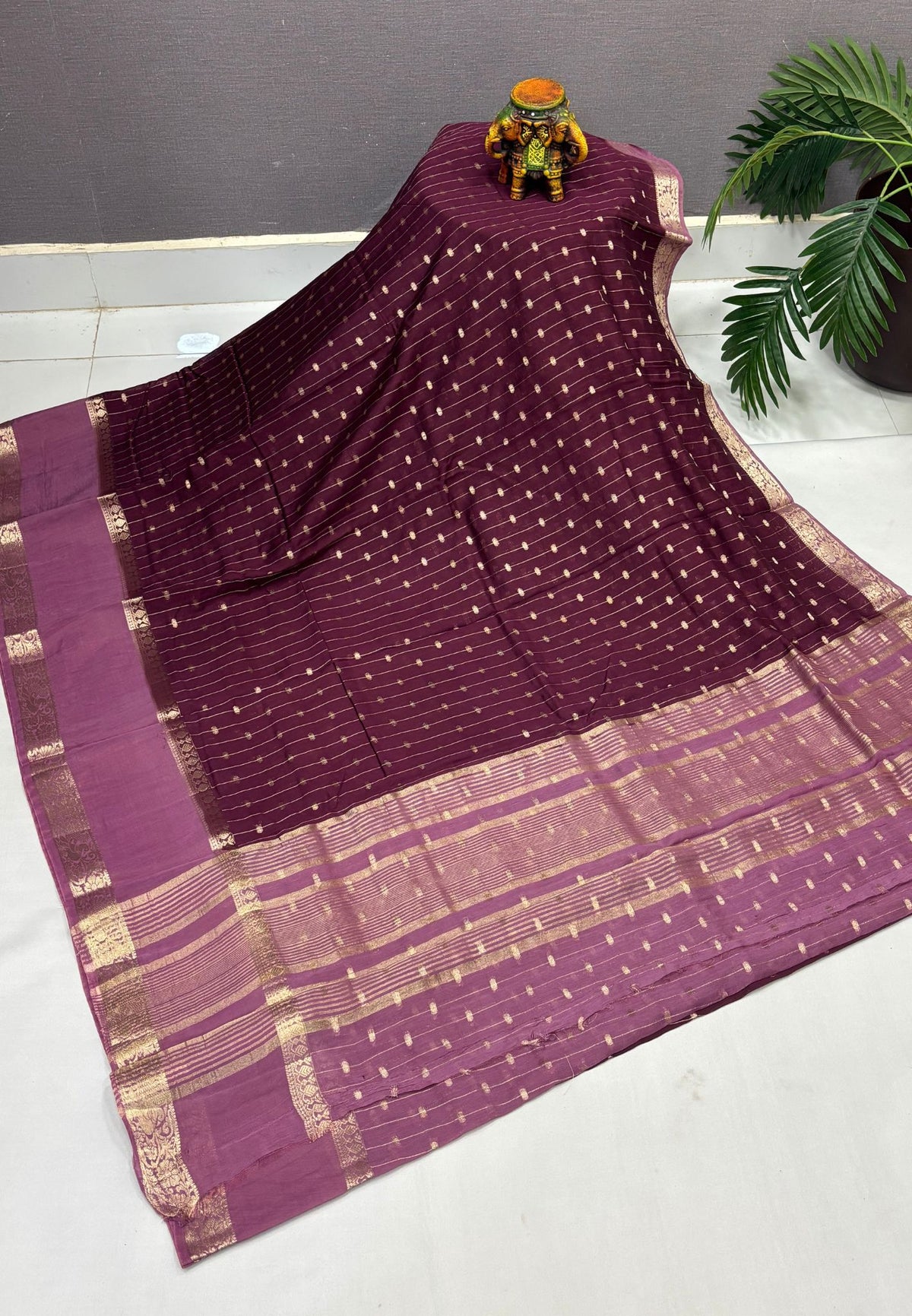 Banarasi Tussar Saree-Wine in Retpet Zari Border