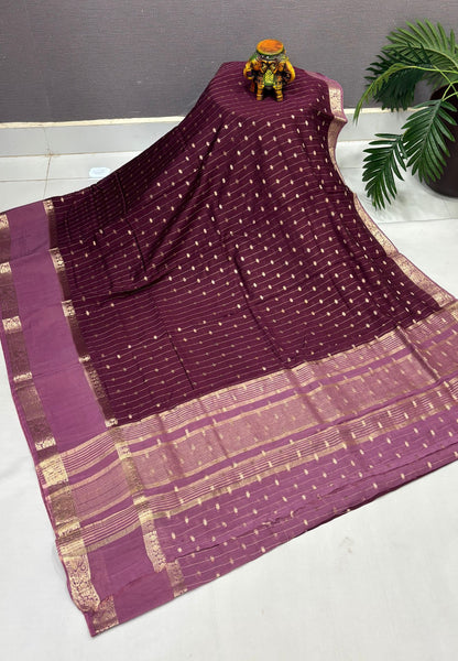 Banarasi Tussar Saree-Wine in Retpet Zari Border