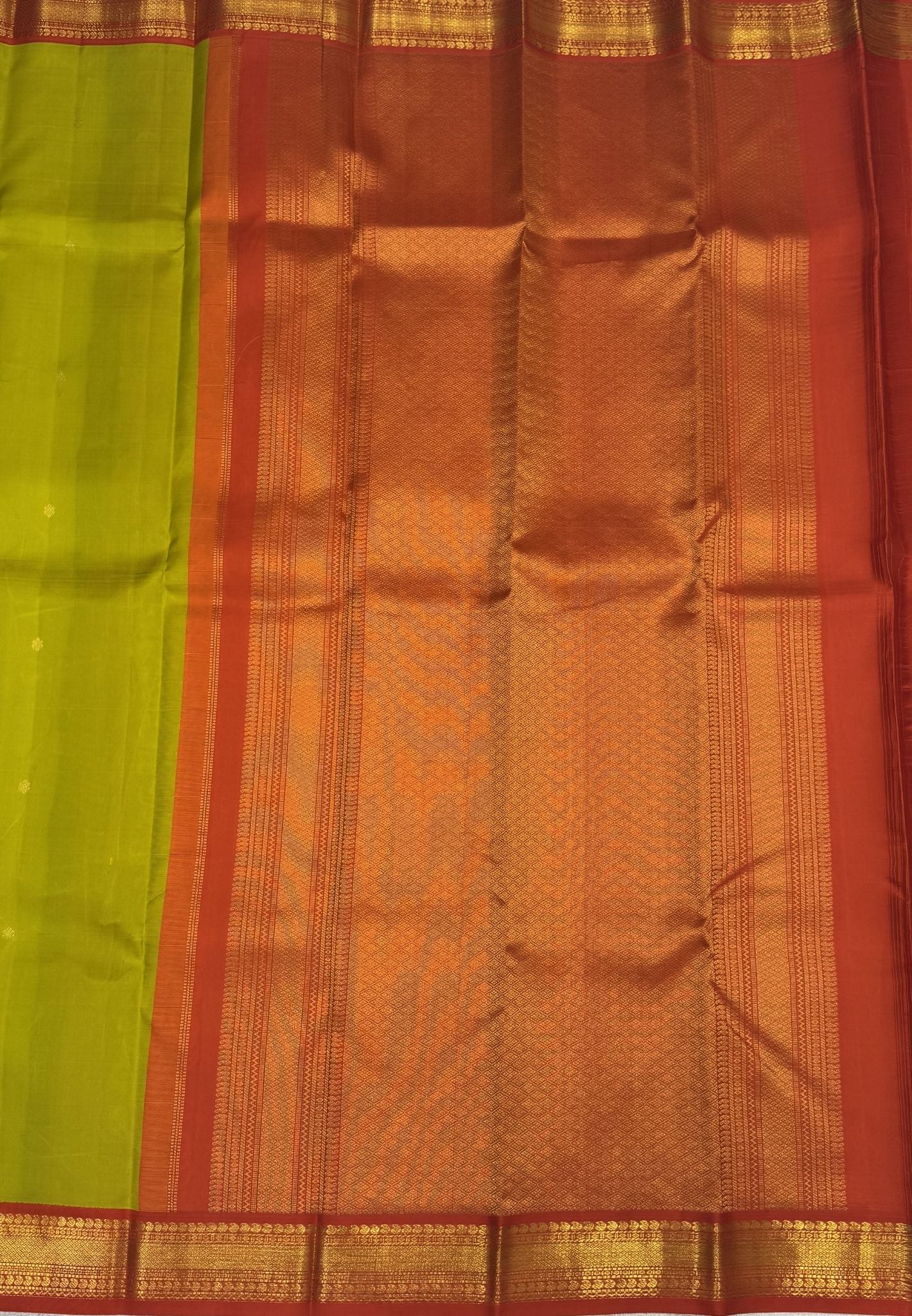 Pure Kanchipuram Silk Saree - Lime Yellow with Contrast Korvai Border