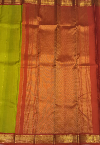 Pure Kanchipuram Silk Saree - Lime Yellow with Contrast Korvai Border