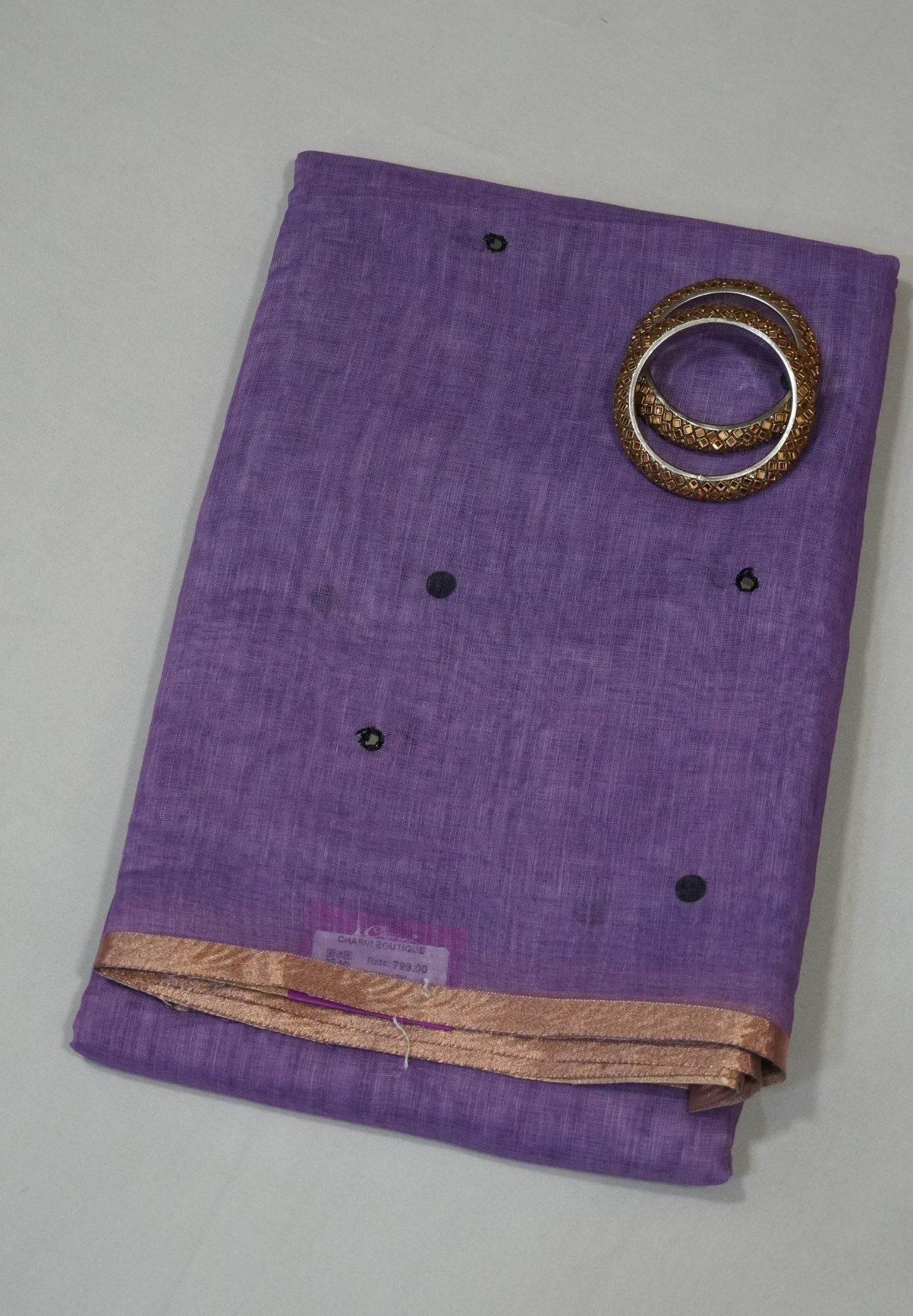 Linen Saree - Lavender with Mirror Work