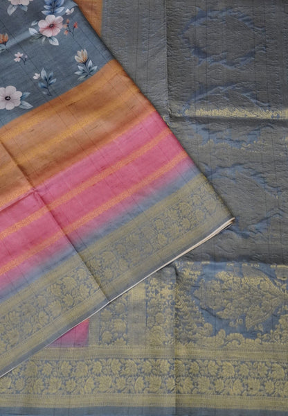 Dola Silk Saree-Metalic Green with Floral