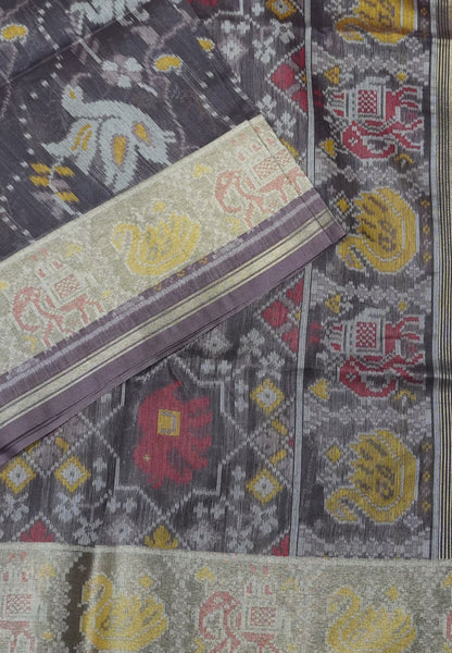 Raw Silk Saree - Maroon with Patola Print
