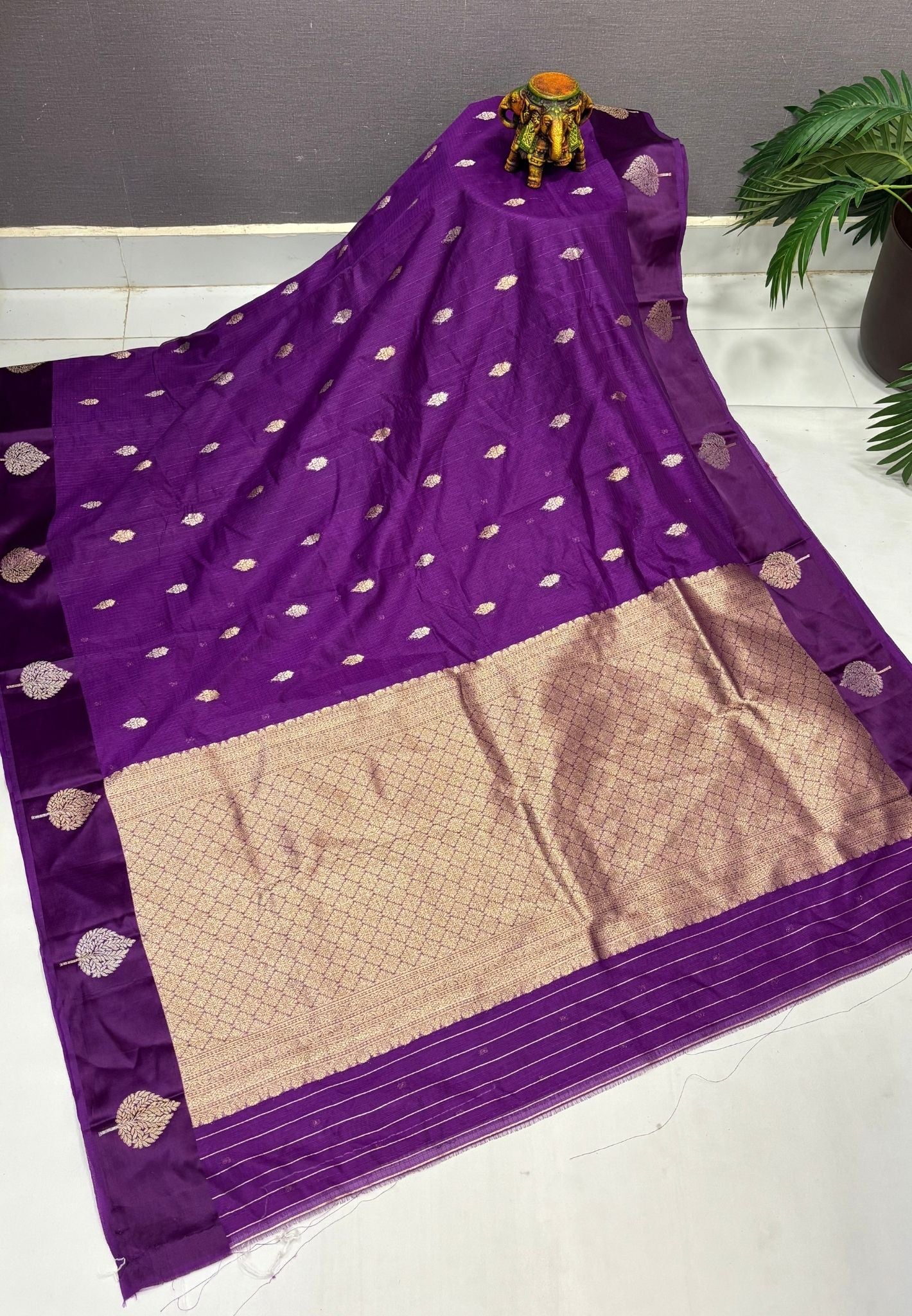 Art Silk Kota Saree-Purple In Geometric Zari Brocade Border