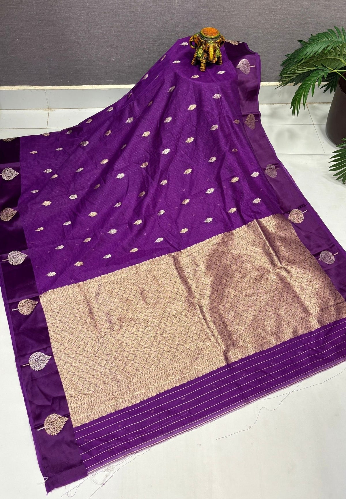 Art Silk Kota Saree-Purple In Geometric Zari Brocade Border
