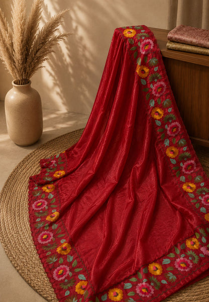Organza Saree -Maroon with Floral Border