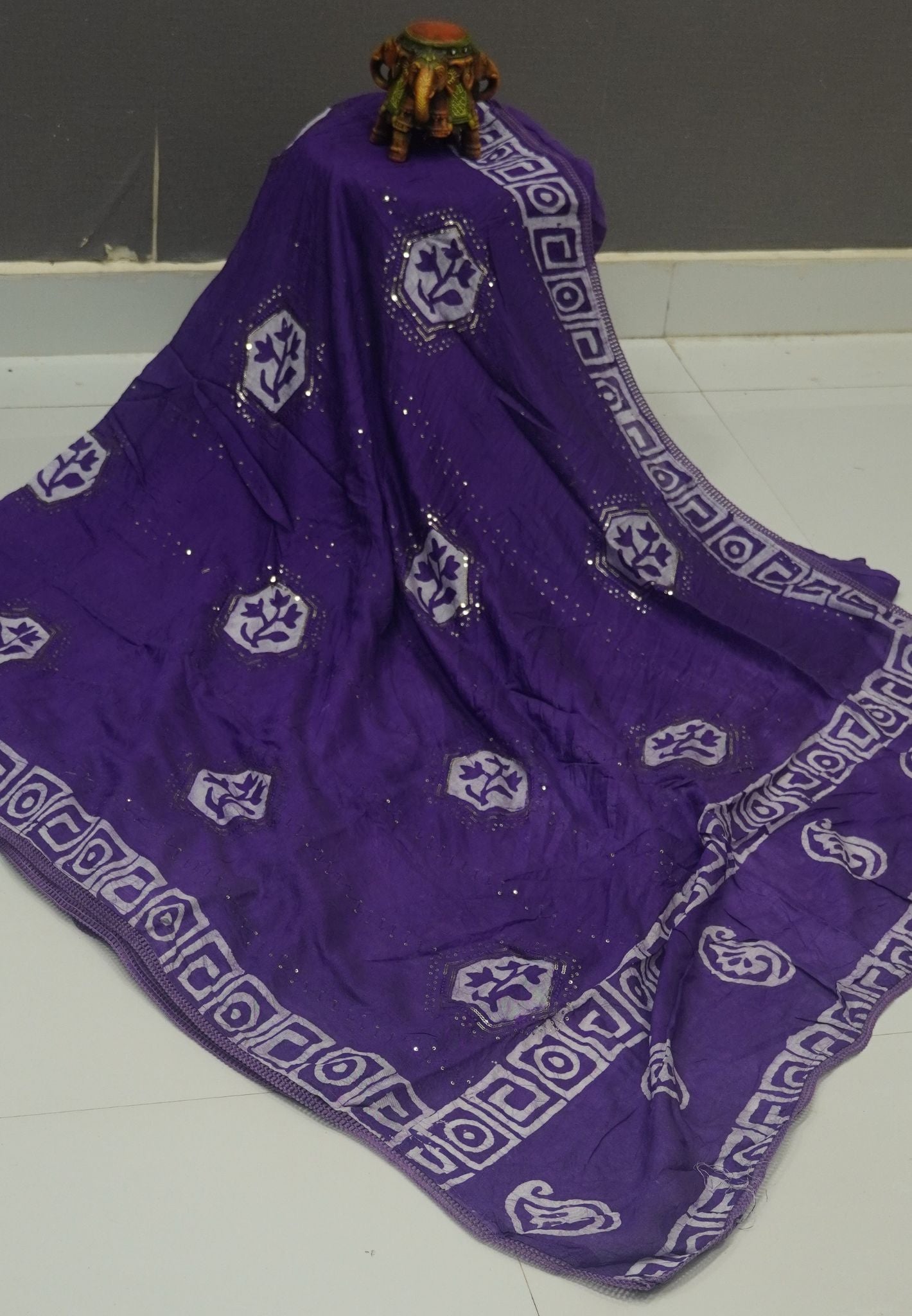 Batick Cotton Saree- Light Violet with Sequence Work