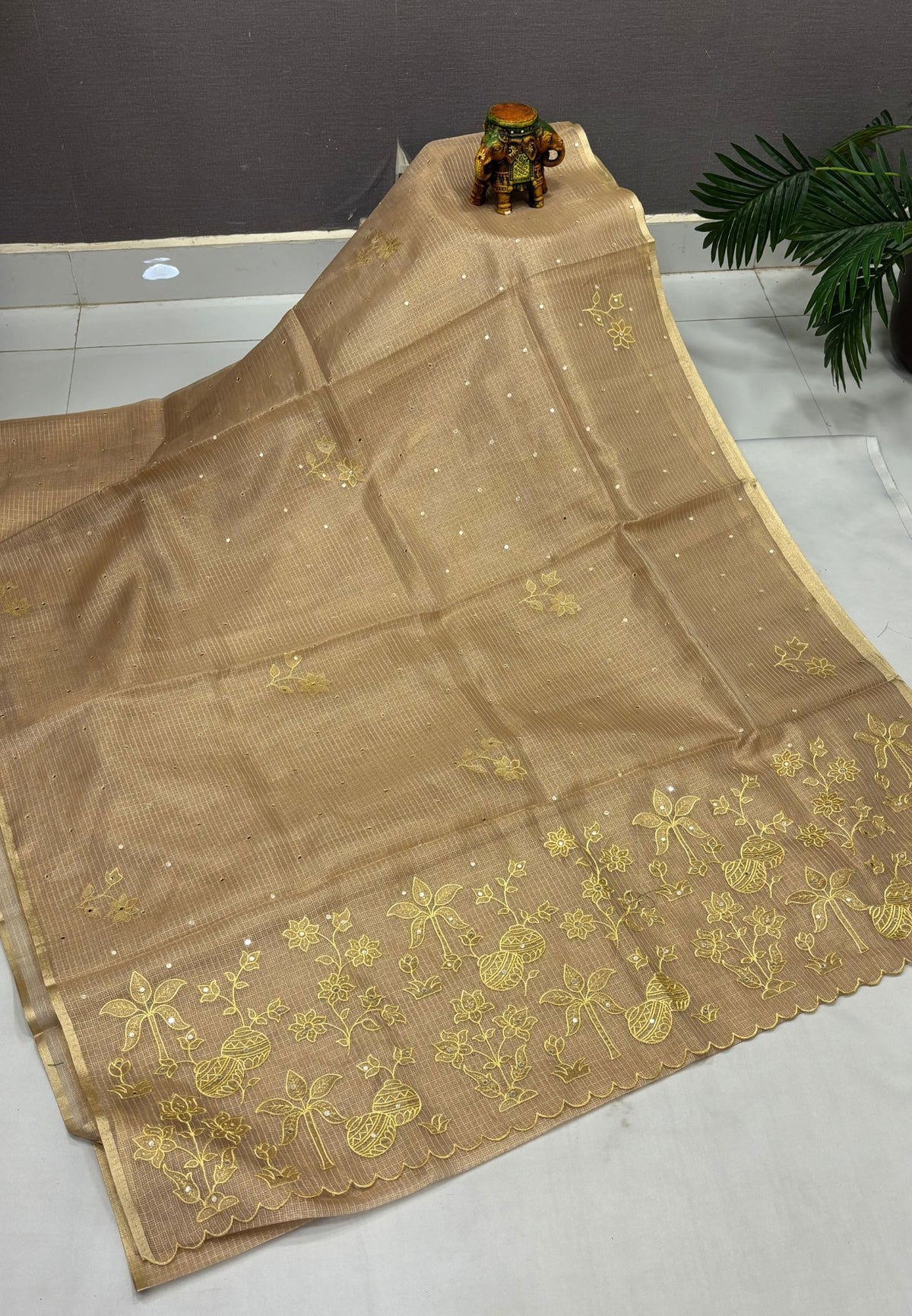 Kota Saree-Sandal In Floral Applique Border