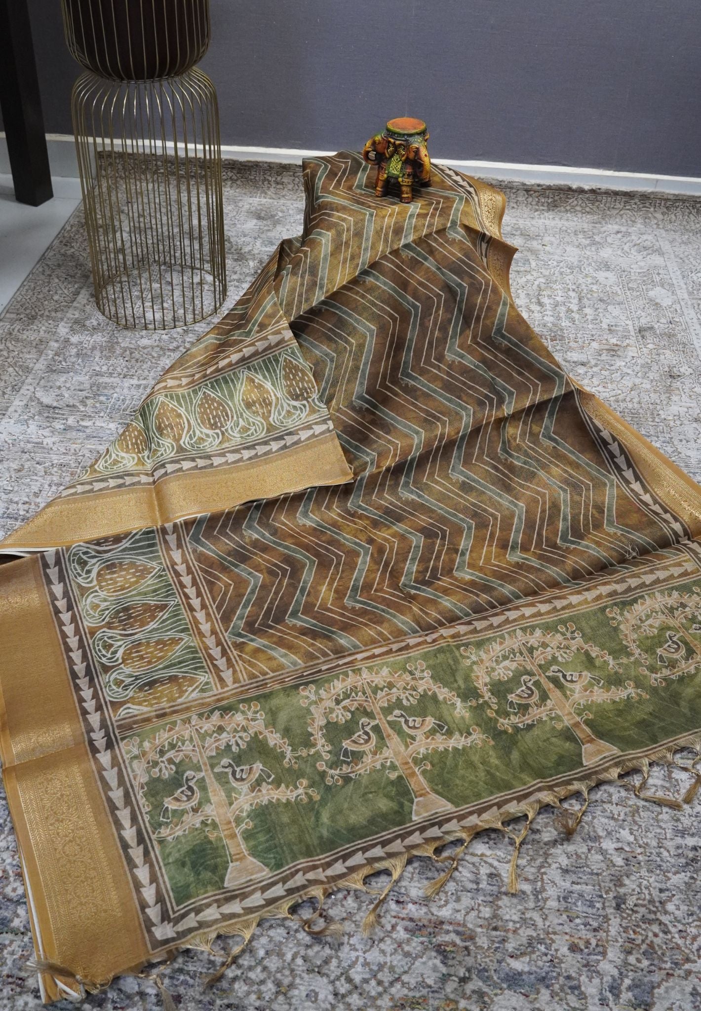 Tissue Kota Saree-Dark Mehandi