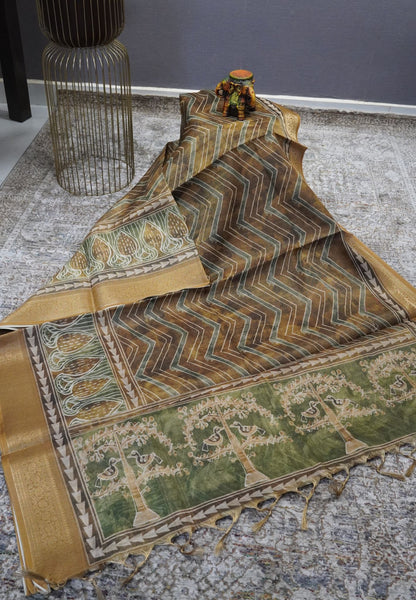 Tissue Kota Saree-Dark Mehandi