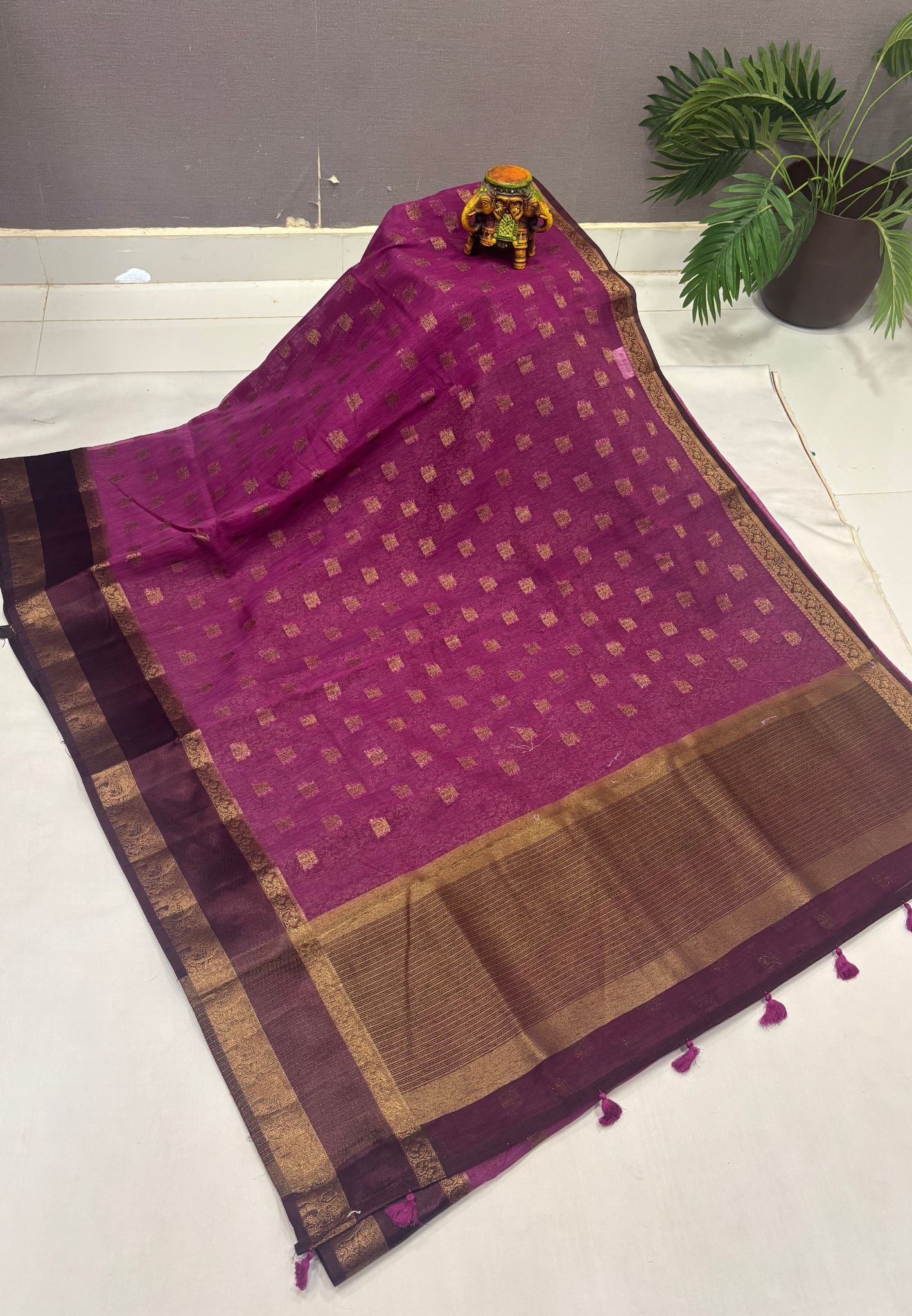 Bamboo Silk Saree-Purple-Brown Retpet Border