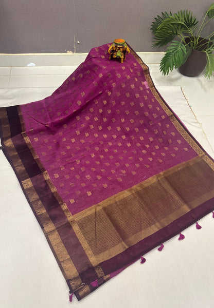 Bamboo Silk Saree-Purple-Brown Retpet Border