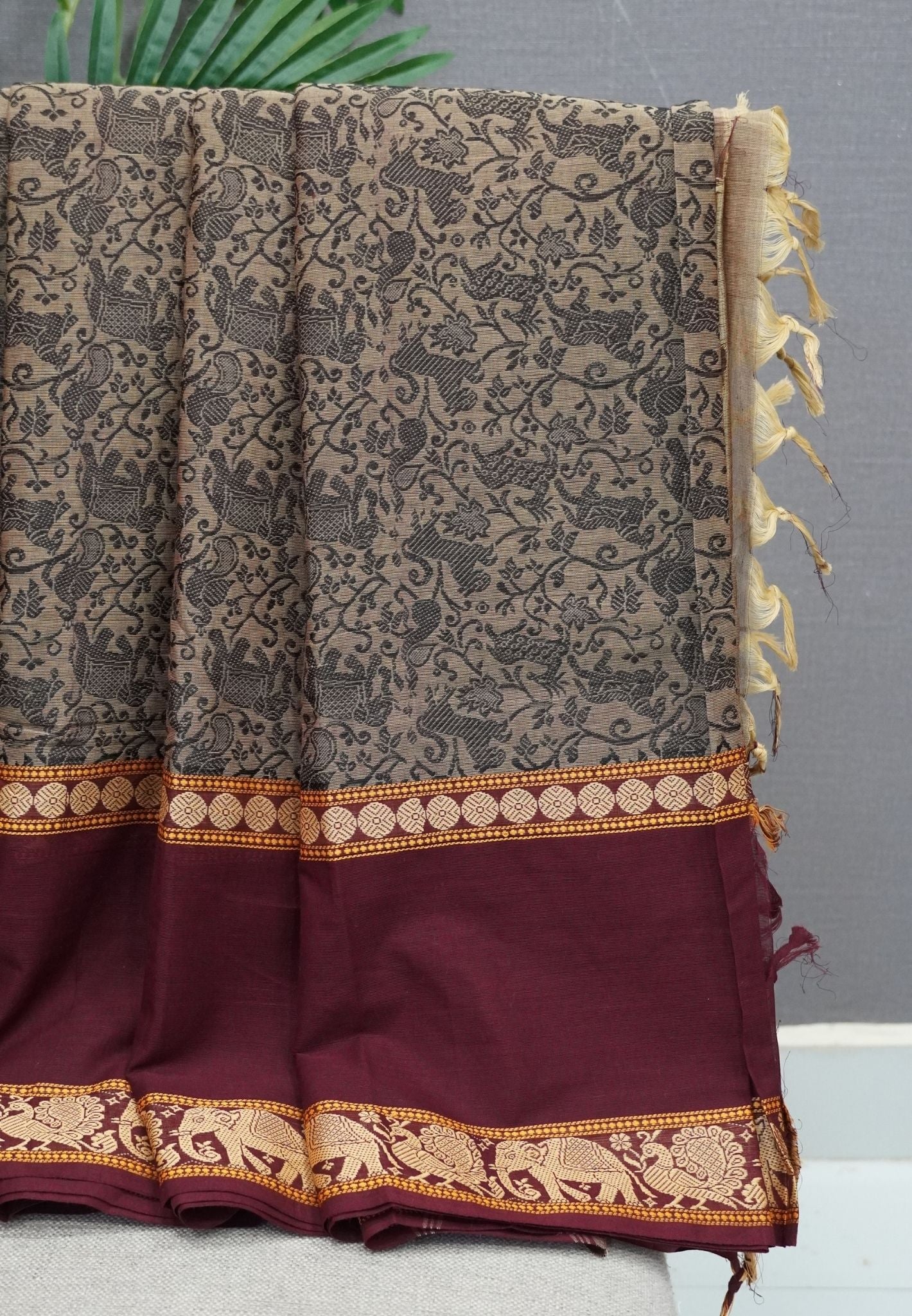 Chettinadu Cotton Saree-Maroon With Vanasingaram Patten