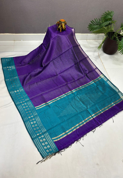 Raw Silk Saree-Violet in 1000 Butta with Contrast Zari Border