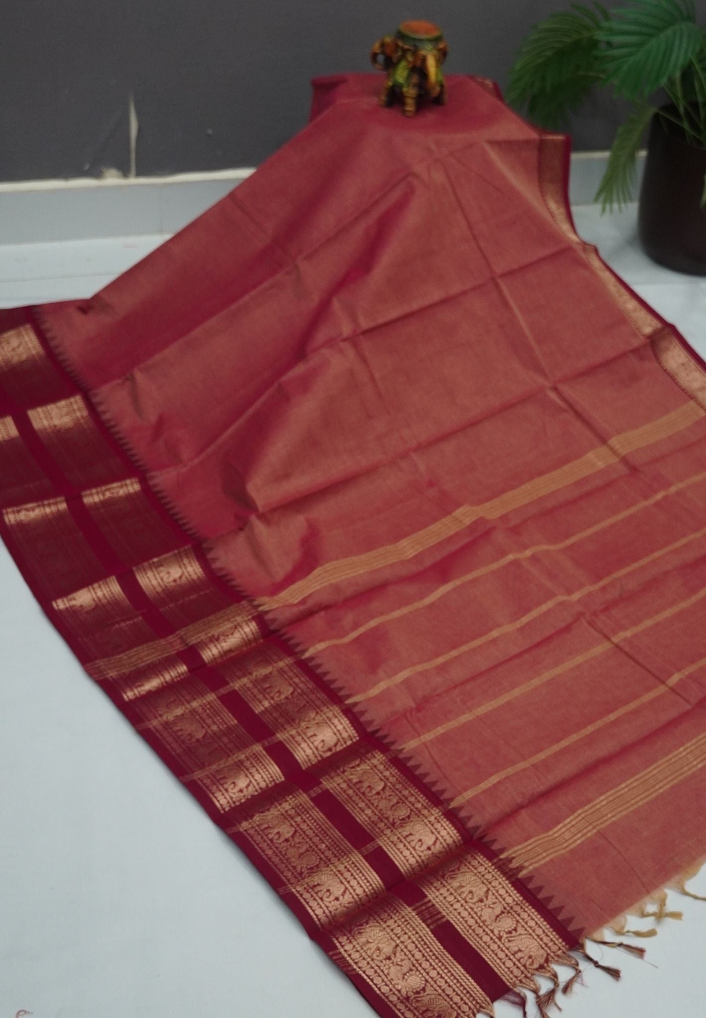 Chettinadu Cotton Saree-Pink with Elephant Big Border
