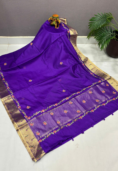 Kota Saree-Violet In Floral Zari Vine Border