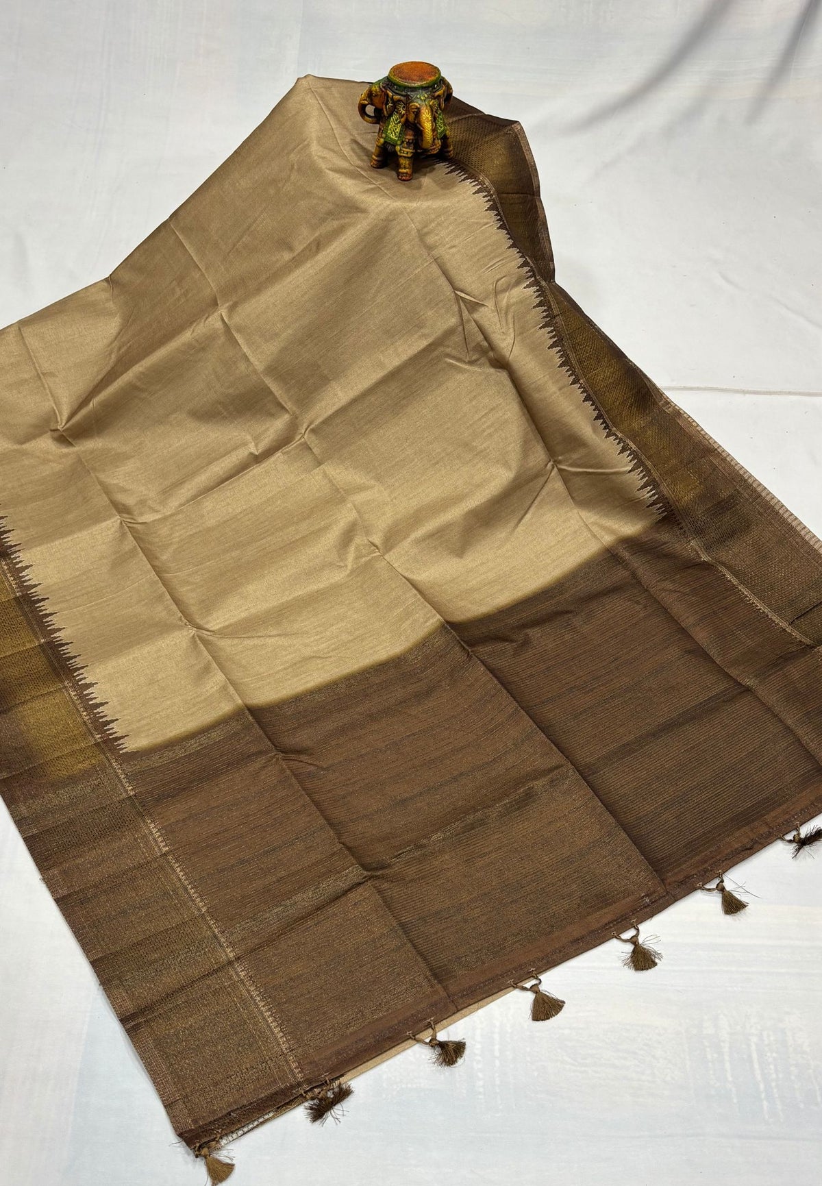 Semi Tussar Saree-Sand Beige with Antique Zari Border