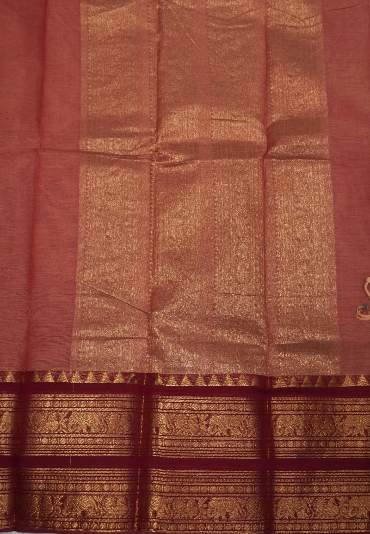Chettinadu Cotton Saree-Pinkish Orange with Double Border