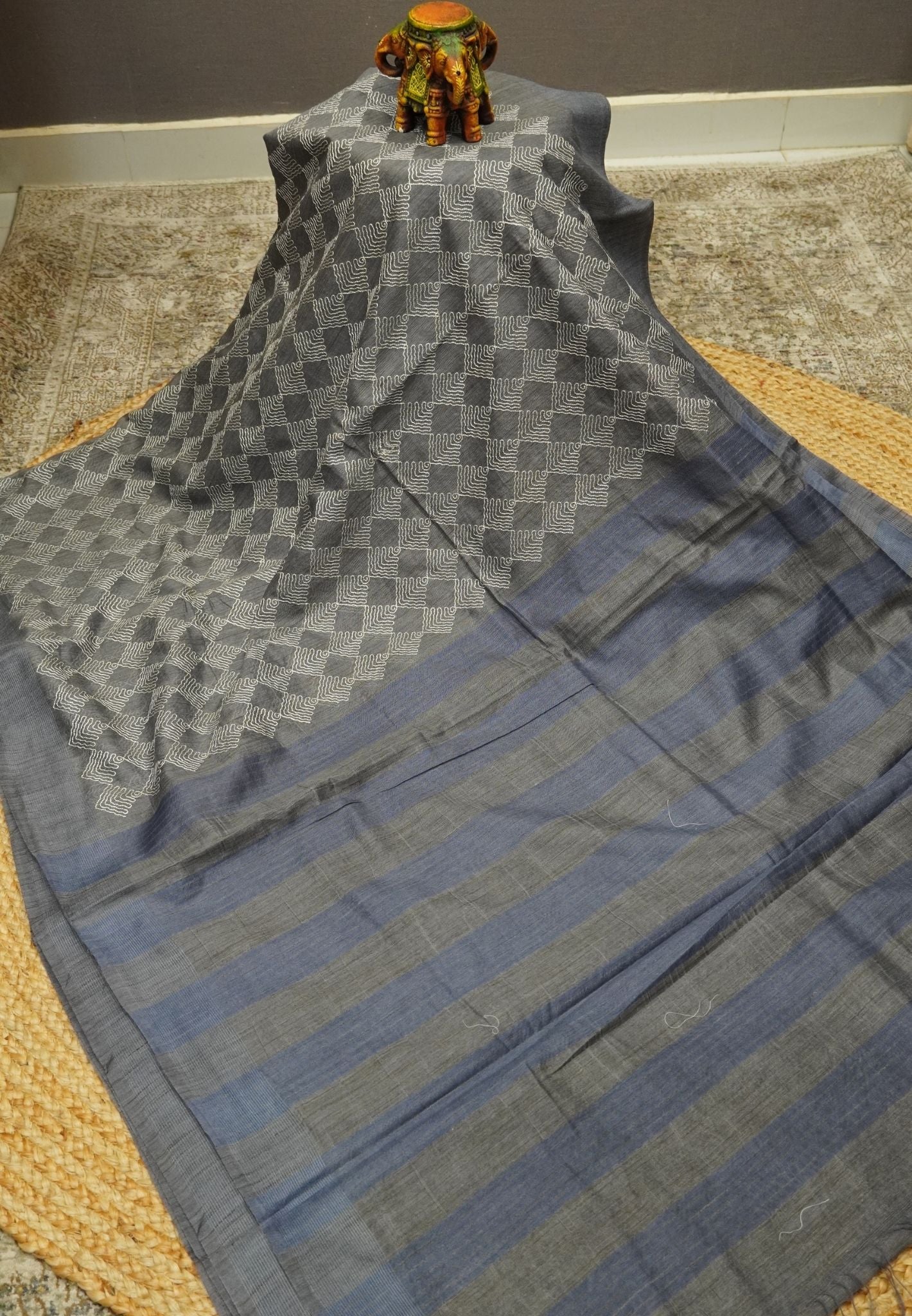 Kota Tussar Saree-Grey Embroidery