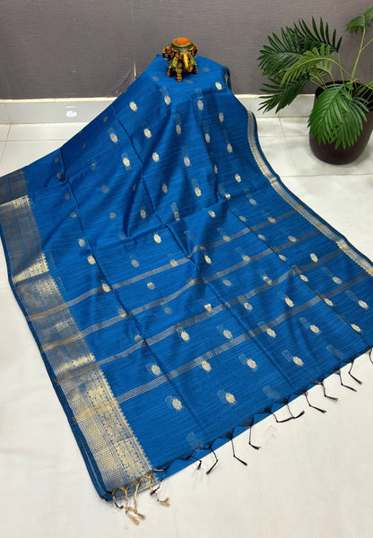 Cotton Saree-Sulphat Blue In Floral Zari Stripe Border