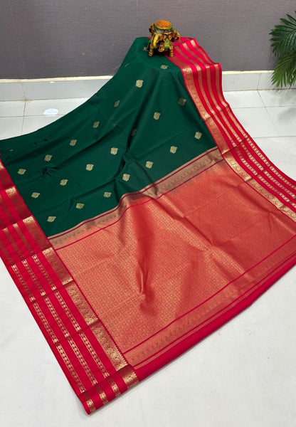 Budget Kanchipuram Saree-Green with Contrast Border