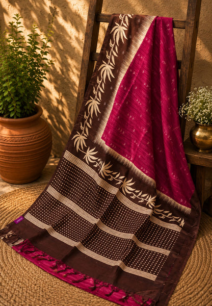 Tussar Saree- Magenta Pink