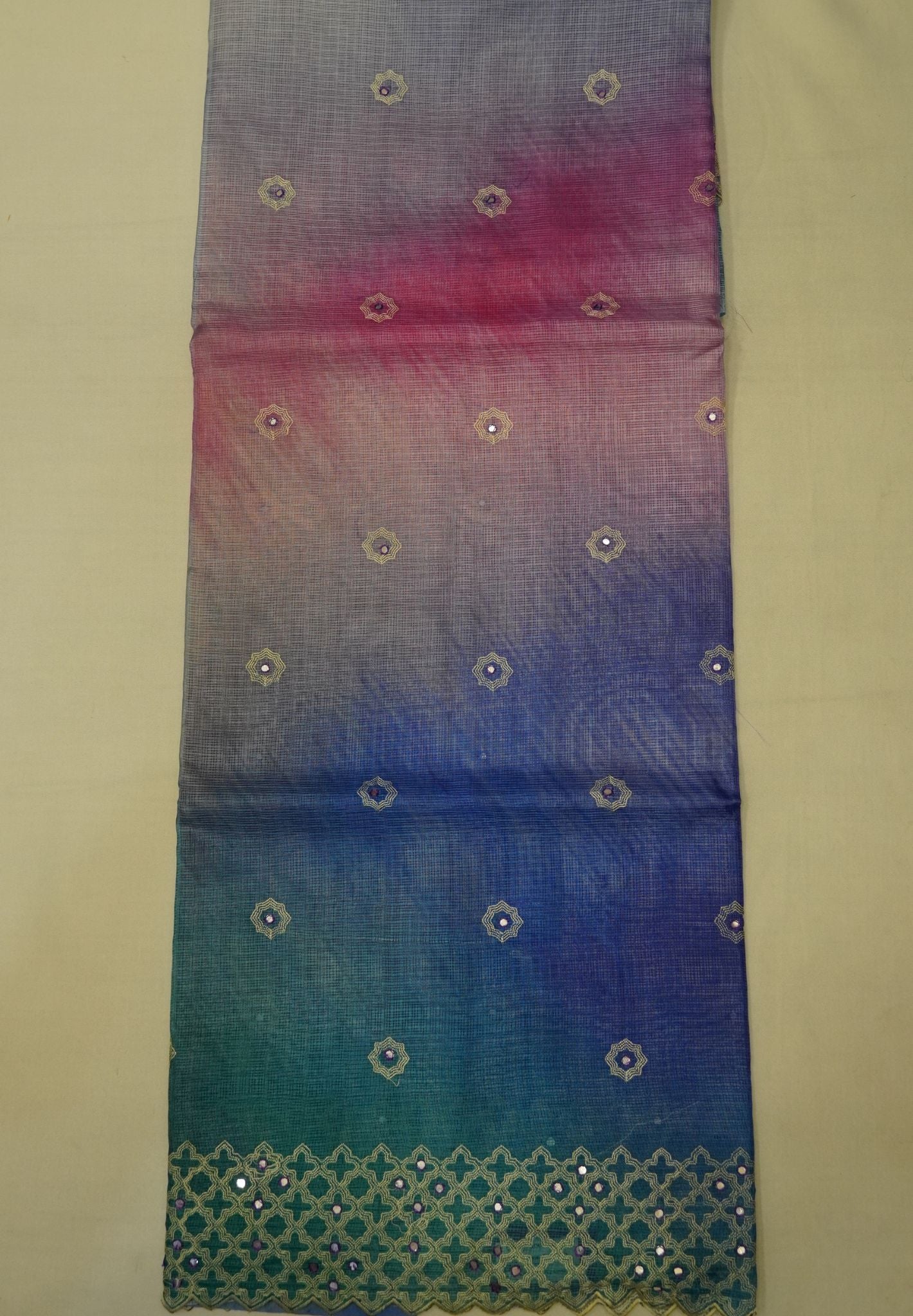 Kota Saree Blue-Purple Multi Shade with Mirror Work