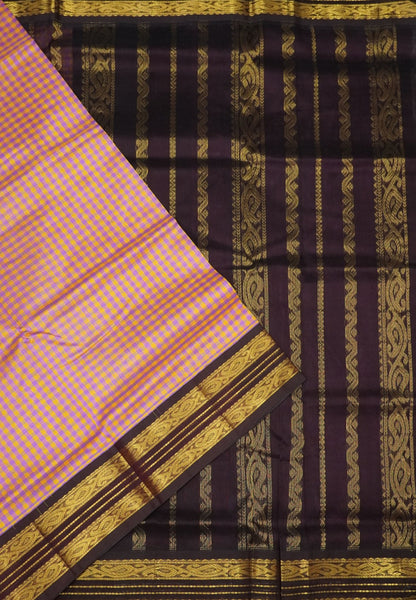 Pure Silk Cotton Saree-Purple with Palum Pazhamum Checks