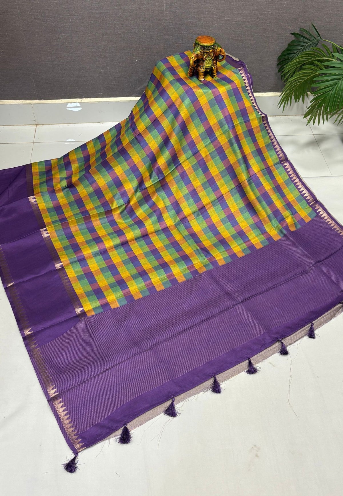 Soft Tussar Saree-Purple In Palum Pazhamum Border