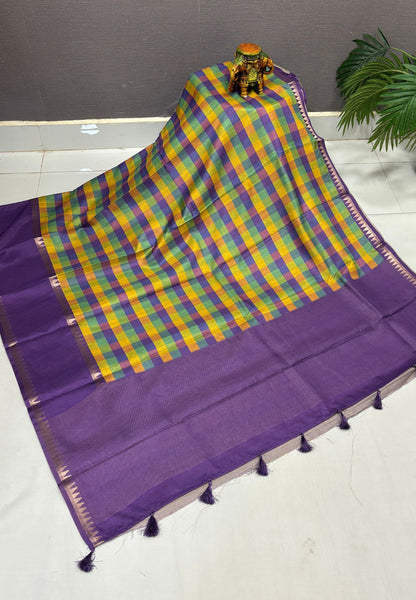 Soft Tussar Saree-Purple In Palum Pazhamum Border