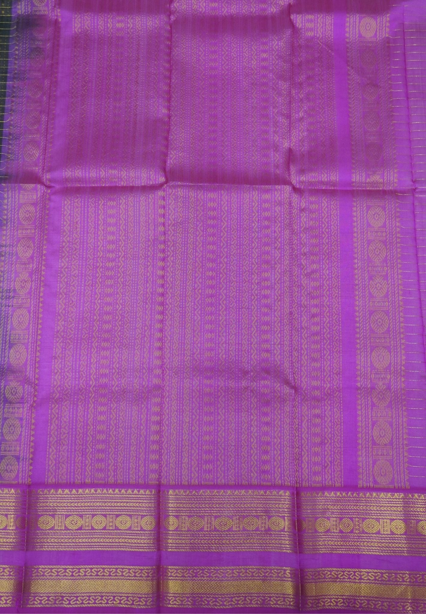 Pure Silk Cotton Saree-Coffee Brown in Golden Zari Checks with Contrast Border