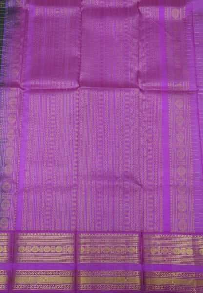 Pure Silk Cotton Saree-Coffee Brown in Golden Zari Checks with Contrast Border
