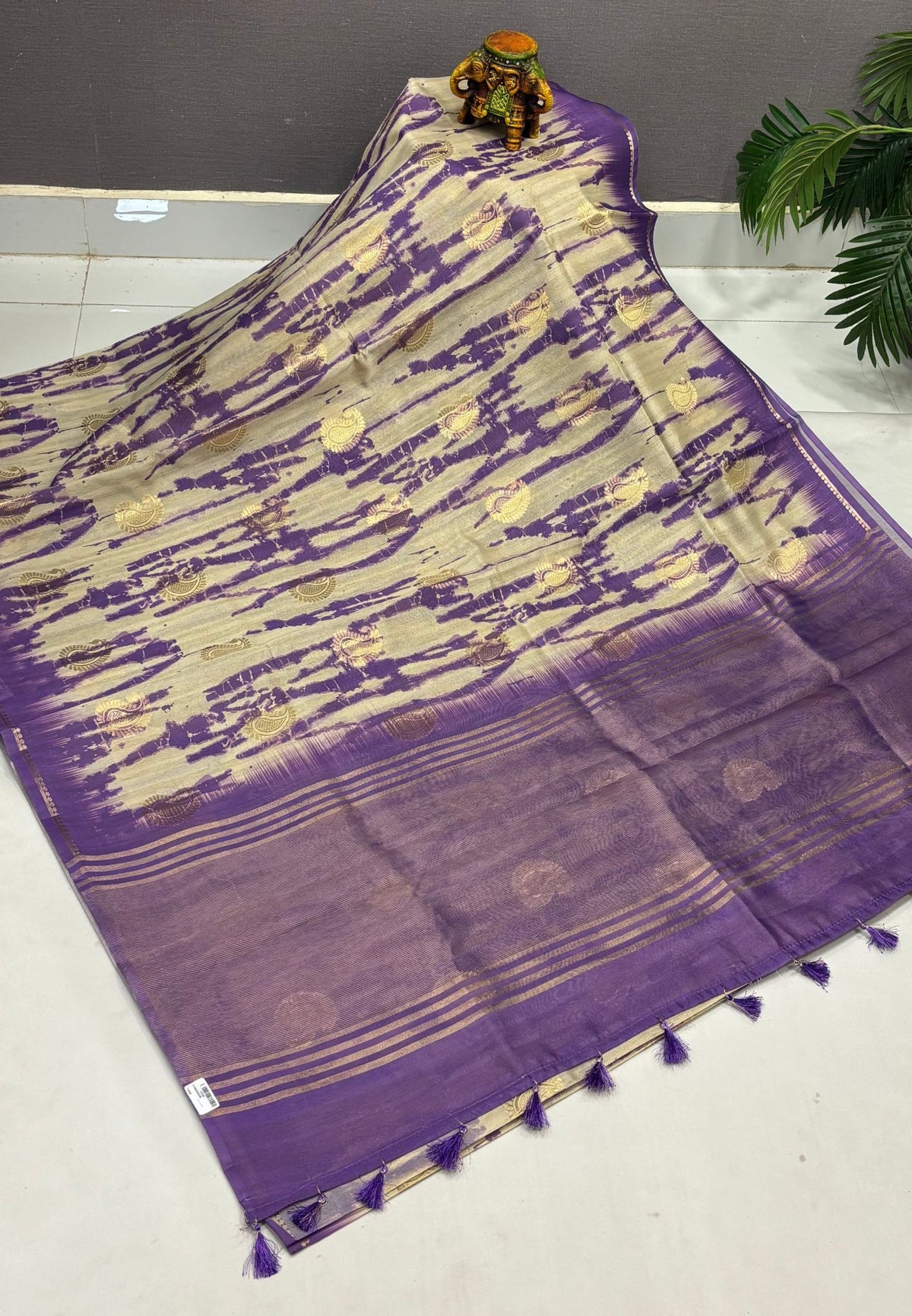 Tussar Saree-Violet in Leheriya Stripe Border