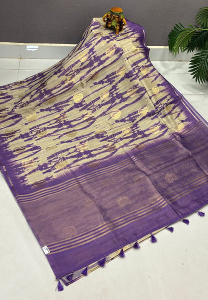 Tussar Saree-Violet in Leheriya Stripe Border