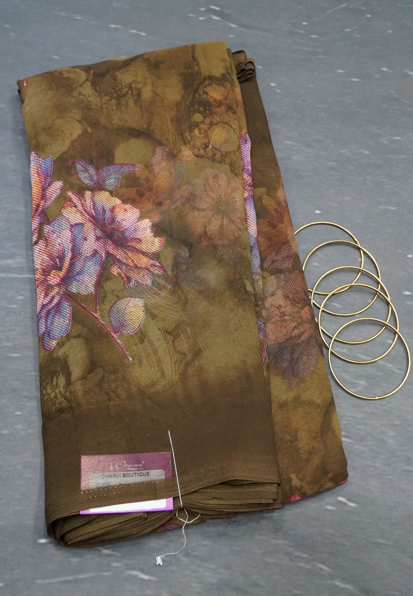 Chiffon Saree -Dark Khaki