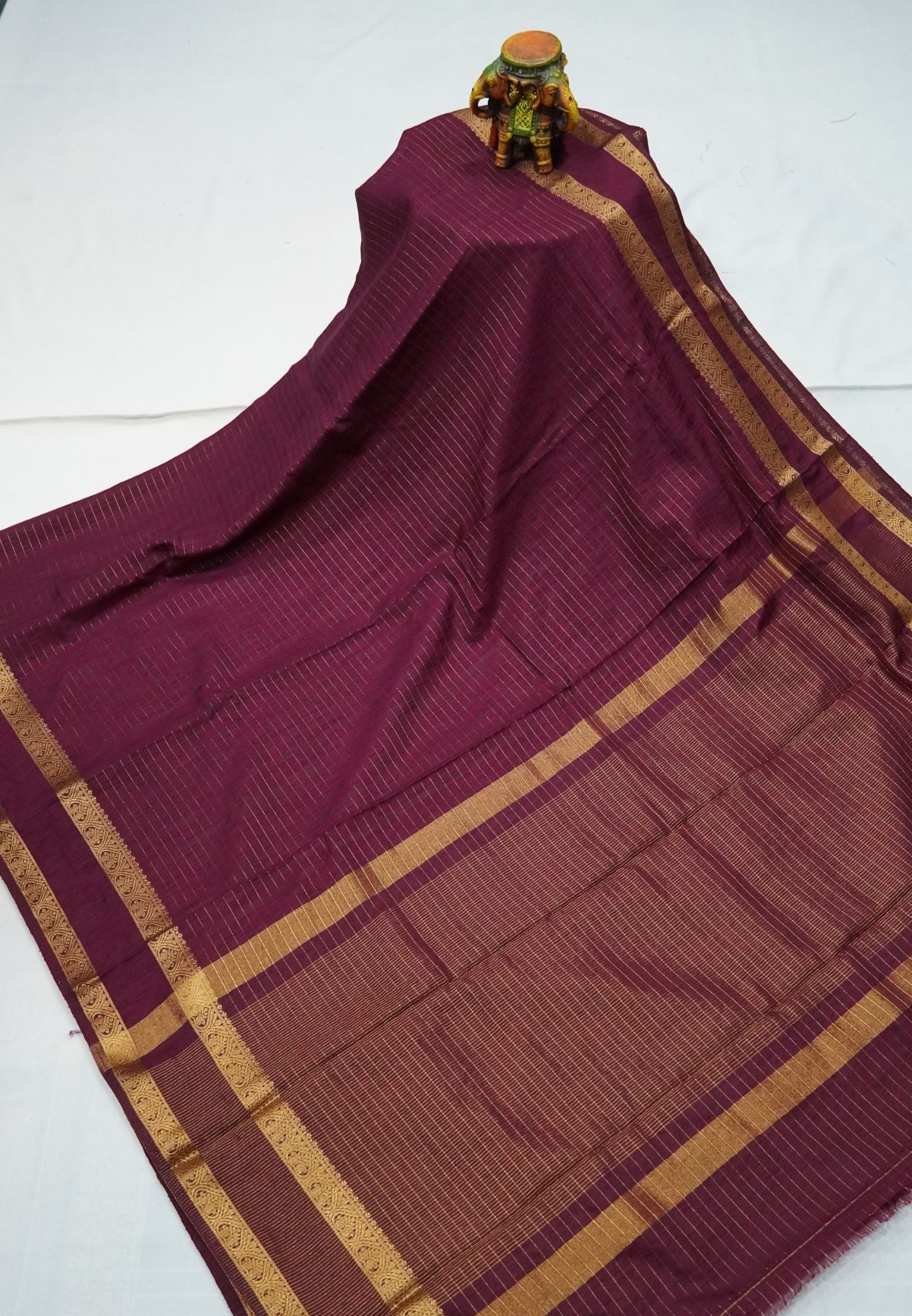 Semi Raw Silk Saree – Classic Zari Stripes - Maroon