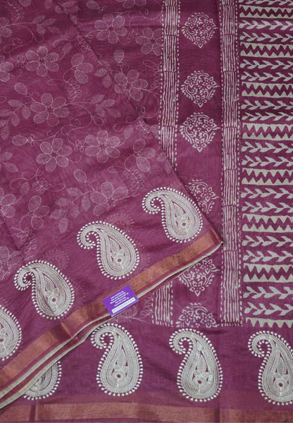 Semi Chanderi Saree-Pink with Manga Embroidery