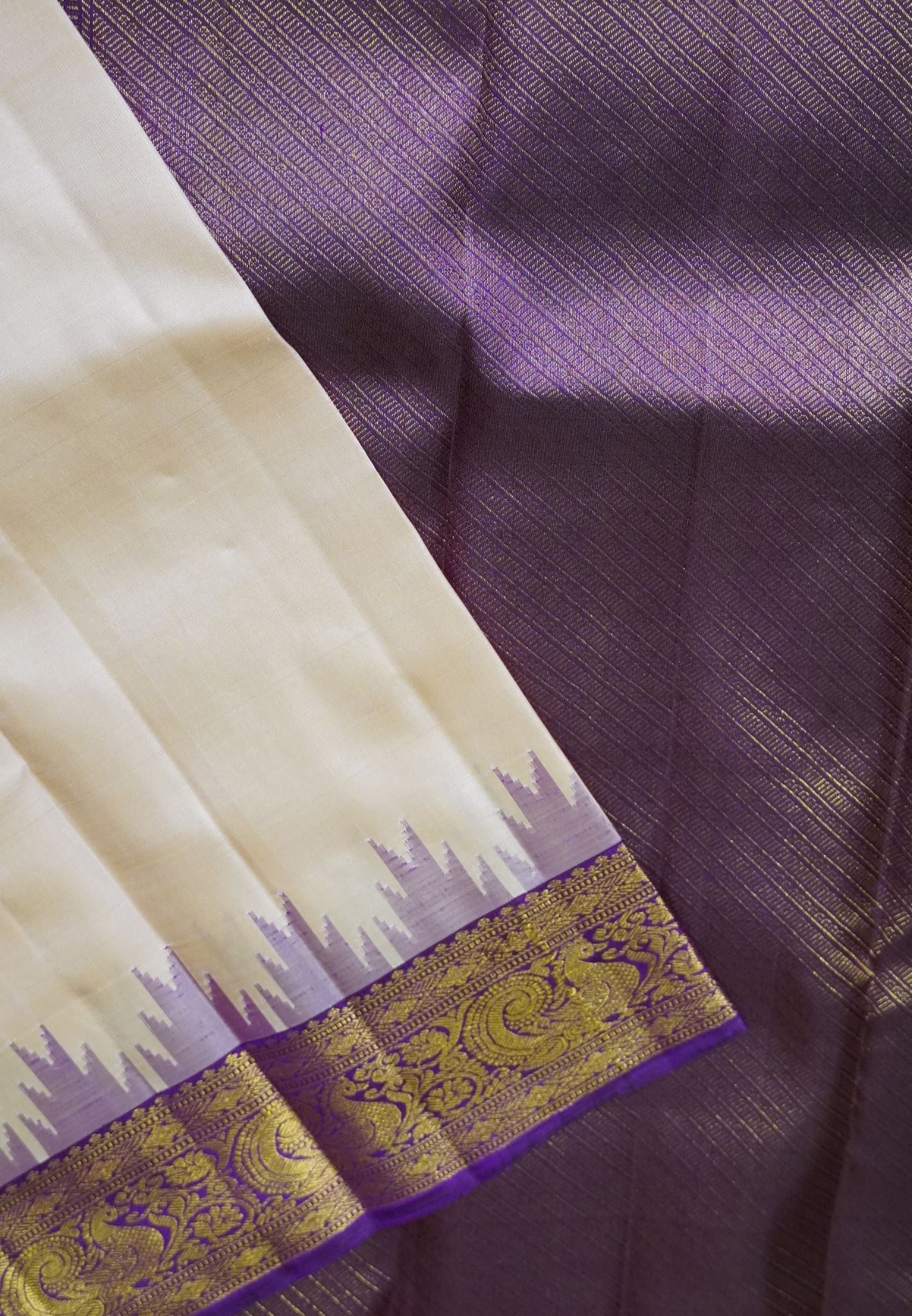 Pure Kanchipuram Silk -Beige-Wine