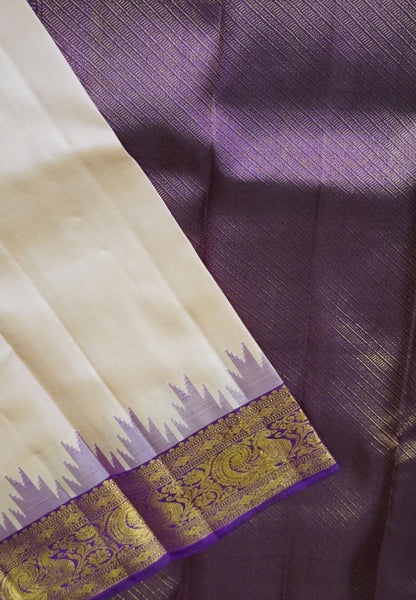 Pure Kanchipuram Silk -Beige-Wine