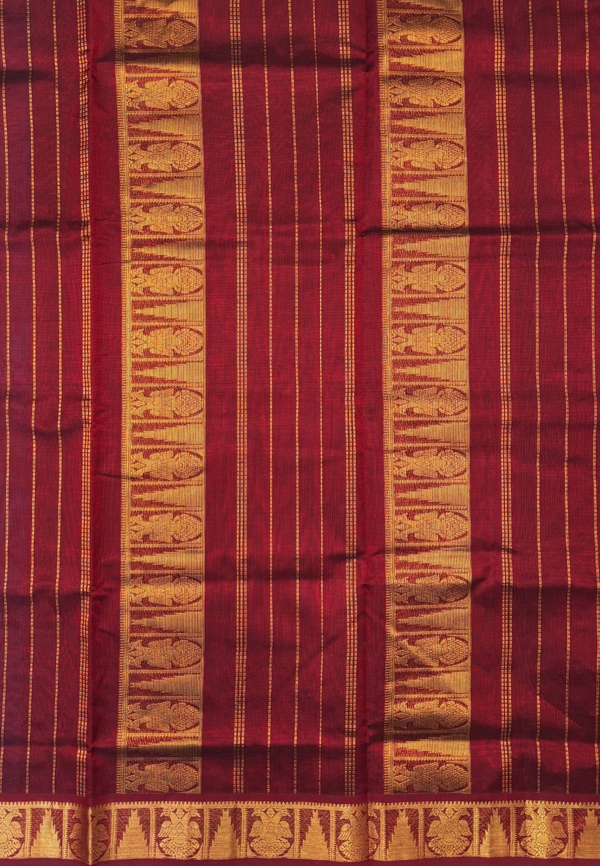 Silk Cotton Saree–Sulphate Blue-Maroon in Mini Buttas with Contrast Border
