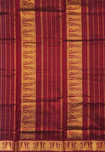 Silk Cotton Saree–Sulphate Blue-Maroon in Mini Buttas with Contrast Border