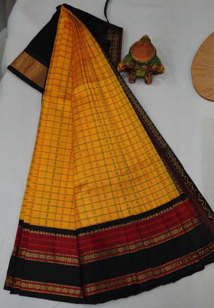 Pure Silk Cotton Saree –Yellow With Vintage Layered Zari Border