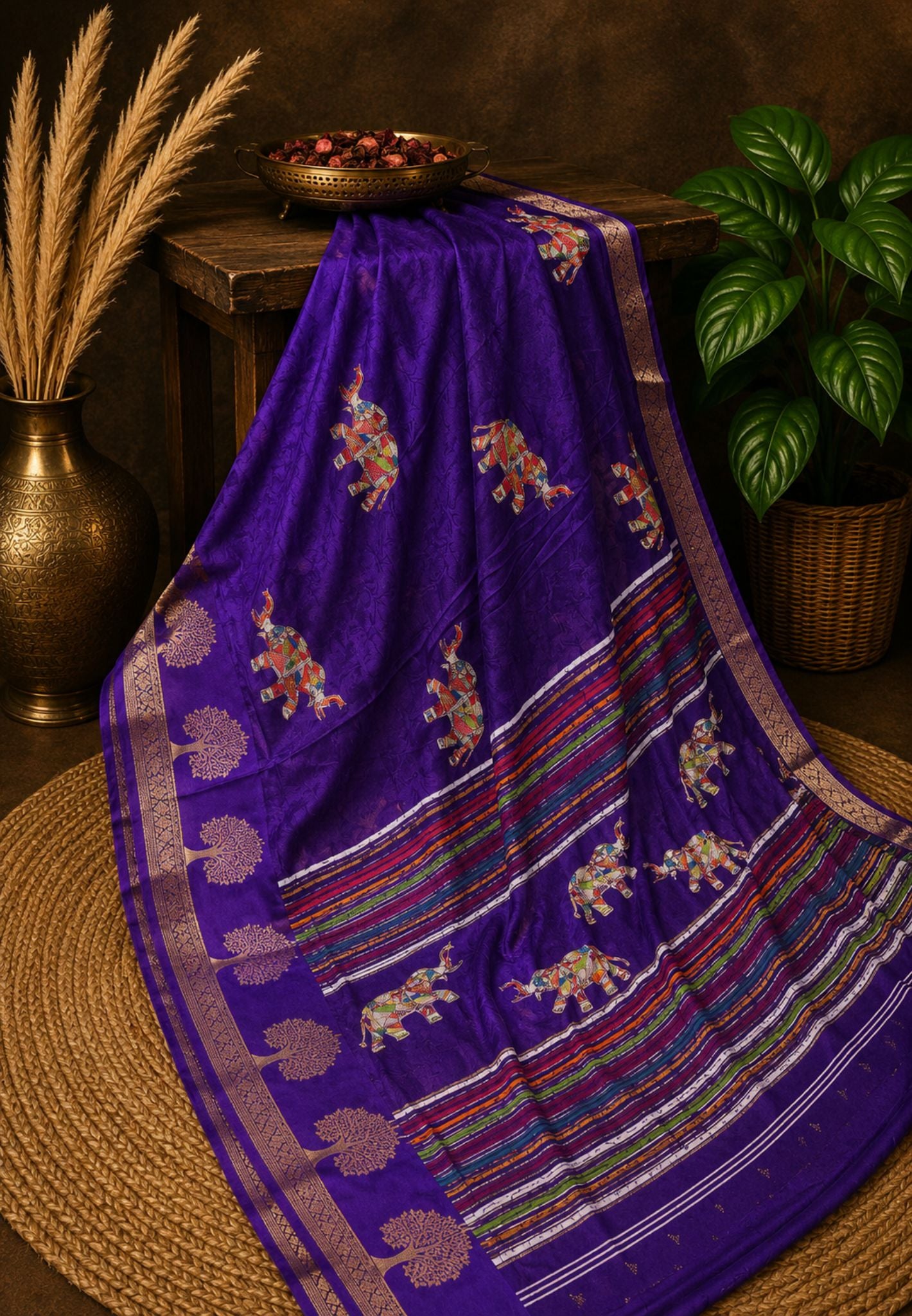 Georgette Saree-Purple with Tree Zari