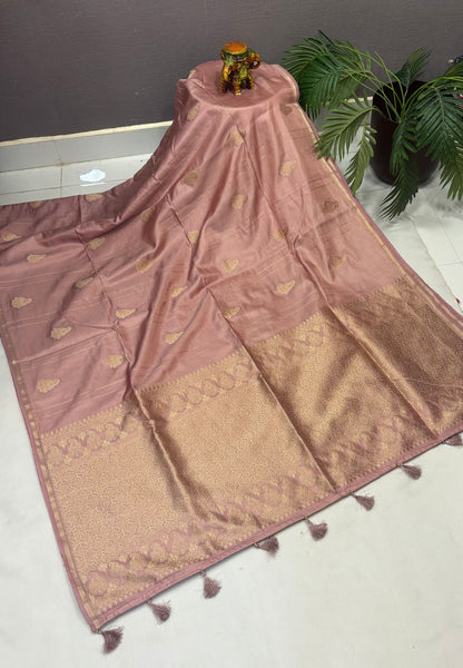 Gaji Silk Saree-Mauve in Paisley Jhumka Zari Border