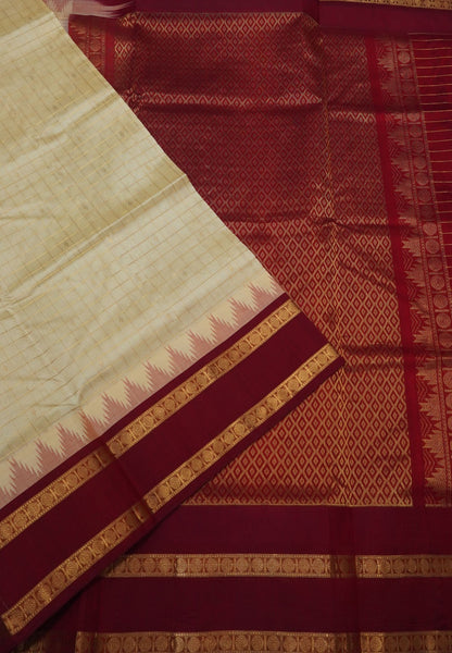 Pure Silk Cotton Saree-Off White with Contrast Rettapet Border