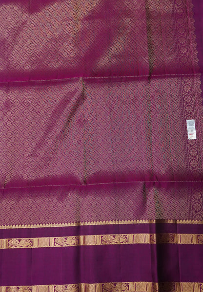 Pure Kanchipuram Silk Saree with Contrast Retapet Border Beige-Wine